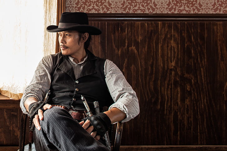 weapons, hat, gloves, cowboy, knives, revolver, Western, vest, Lee Byung-Hun, Lee Byeong Heon, The Magnificent Seven, HD wallpaper