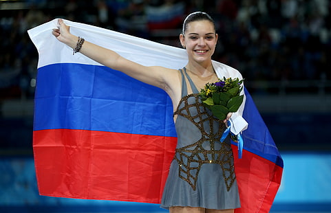 มินิเดรสสายสปาเก็ตตี้สีเทาของผู้หญิง, ความสุข, ดอกไม้, ช่อดอกไม้, ธง, สเก็ตลีลา, ไตรรงค์, รัสเซีย, โซชิ 2014, การแข่งขันกีฬาโอลิมปิกฤดูหนาวครั้งที่ XXII, นักสเก็ต, แชมป์, การแข่งขันกีฬาโอลิมปิกฤดูหนาวปี 2014 ที่โซชี, Adelina Sotnikova, โอลิมปิก, วอลล์เปเปอร์ HD HD wallpaper