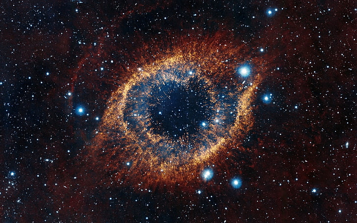 orange and blue cosmic cloud, space, galaxy, universe, digital art, nebula, stars, eyes, HD wallpaper