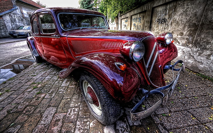 Incredibile Old Car HDR, auto classica rossa, vintage, auto, classica, Sfondo HD