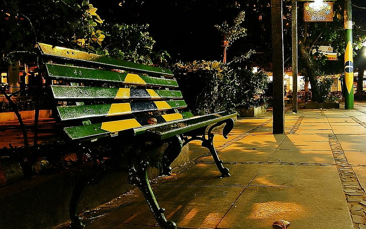 Bench In The Park, bench, brasil, park, flag, 3d and abstract, HD wallpaper