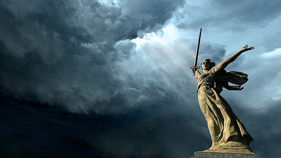 Сталинград, меч, призовава Родината, Втората световна война, статуя, HD тапет HD wallpaper