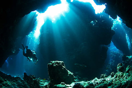 cueva, buceo, submarino, Fondo de pantalla HD HD wallpaper