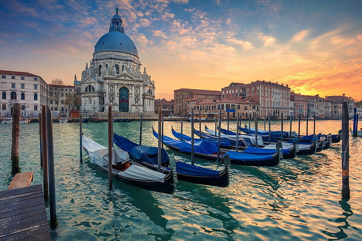 Cities, Venice, Architecture, Building, City, Dome, Gondola, Italy, Sunrise, HD wallpaper