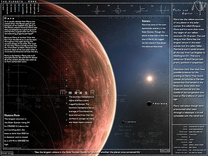 Bagan planet Mars, infografis, planet, Mars, Wallpaper HD