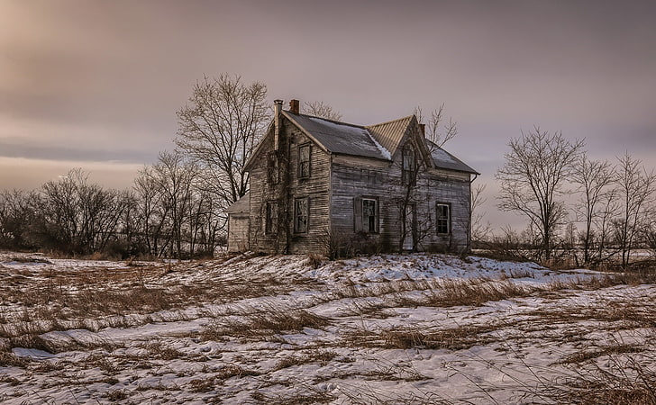 paisaje, viejo, casa, invierno, abandonado, nieve, naturaleza, campo, Fondo de pantalla HD