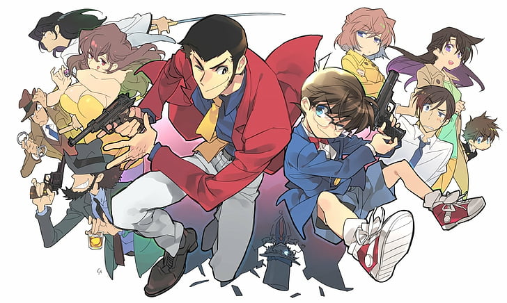 Anime, Crossover, Detective Conan, Lupin the Third, HD wallpaper