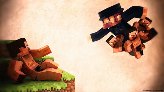 Notch Giving The Power Of Blocks To Man, minecraft characters illustration, video games, notch, minecraft, high res, games, HD wallpaper HD wallpaper
