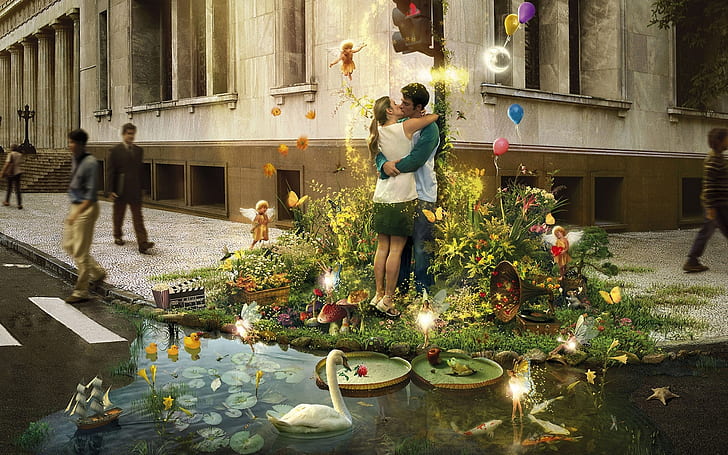 Couple Kissing, love, background, happy, HD wallpaper