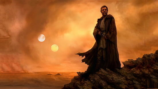 Gwiezdne wojny, grafika, Obi-Wan Kenobi, Tatooine, Jedi, Tapety HD HD wallpaper