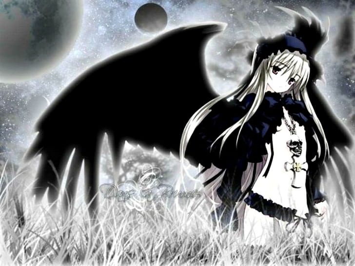 Темный ангел - аниме девушка, ангел, темный агнель, девушка, аниме, 3d и аннотация, HD обои