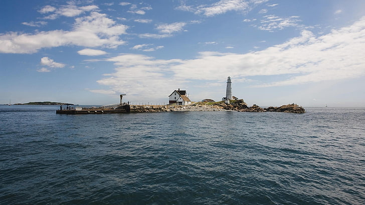 harbor island, boston, island, lighthouse, united states, usa, massachusetts, harbor, HD wallpaper