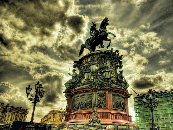 statue de cheval chevalier, le cavalier de bronze, Petersburg, St., place Saint-Isaac, Fond d'écran HD