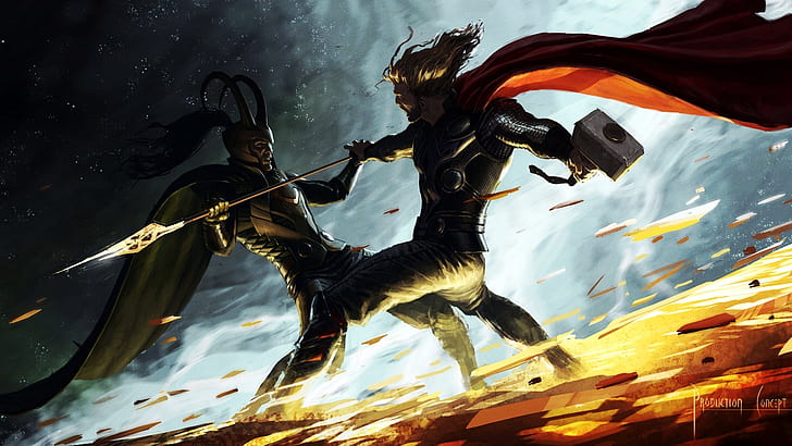 the battle, Thor, Loki, HD wallpaper