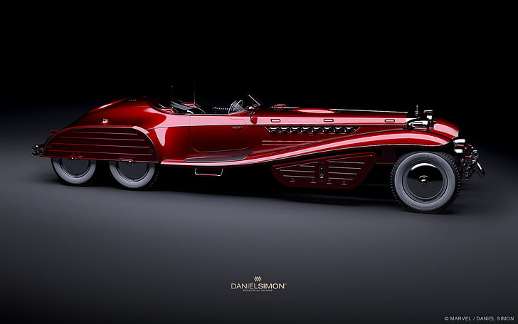 classic red car, supercars, digital art, Marvel Comics, vintage, car, render, CGI, vehicle, HD wallpaper