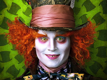 Johnny Depp sebagai Mad Hatter di Alice in Wonderland, Johnny Depp, mad, Hatter, Wallpaper HD HD wallpaper