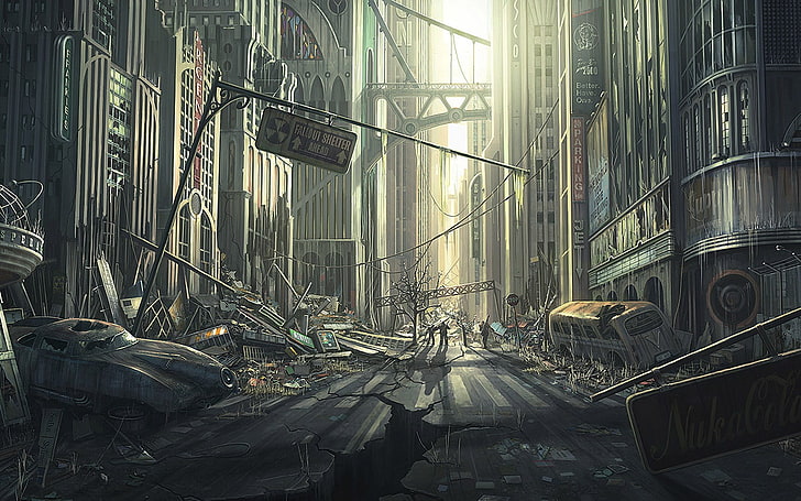 произведения искусства, апокалипсис, улица, заброшенный, Fallout, HD обои