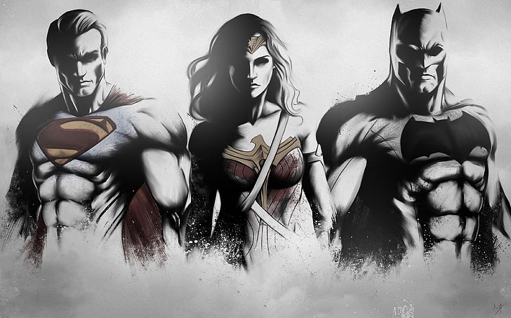 Супермен Чудо-Женщина Бэтмен Art Sketch, HD обои