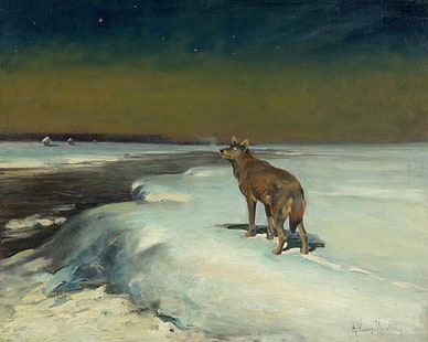 Alfred Kowalski-Wierusz ศิลปะคลาสสิกหมาป่างานศิลปะโปแลนด์, วอลล์เปเปอร์ HD HD wallpaper