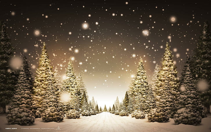 Sepia Snow, black, path, christmas, lane, tree, white, sepia, snow, pretty, 3d and abstract, HD wallpaper