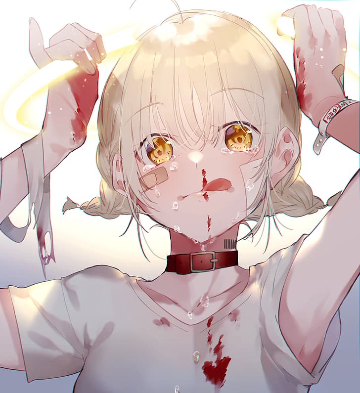 blood, anime, anime girls, T-shirt, miwano ragu, HD wallpaper