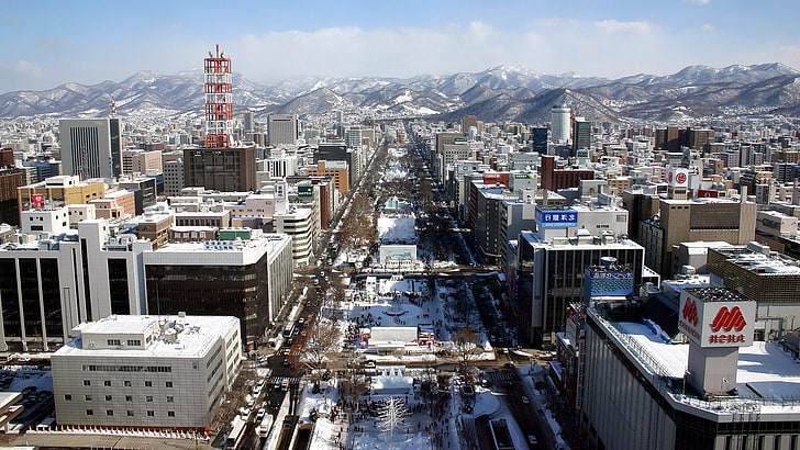 Japonia, Sapporo, Sapporo Japonia, śnieg, zima, Tapety HD