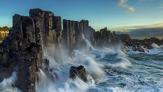 natureza, paisagem, mar, ondas, costa, exposição longa, penhasco, rocha, nuvens, Austrália, formação rochosa, HD papel de parede HD wallpaper