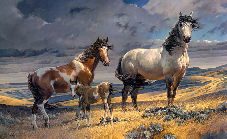 Animal, Horse, Artistic, Baby Animal, Foal, Painting, HD wallpaper