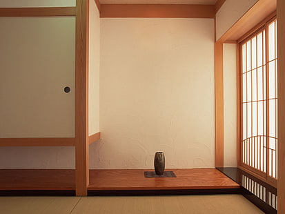 коричневая ваза и коричневая деревянная стена, комната, стена, фон, стиль, интерьер, HD обои HD wallpaper