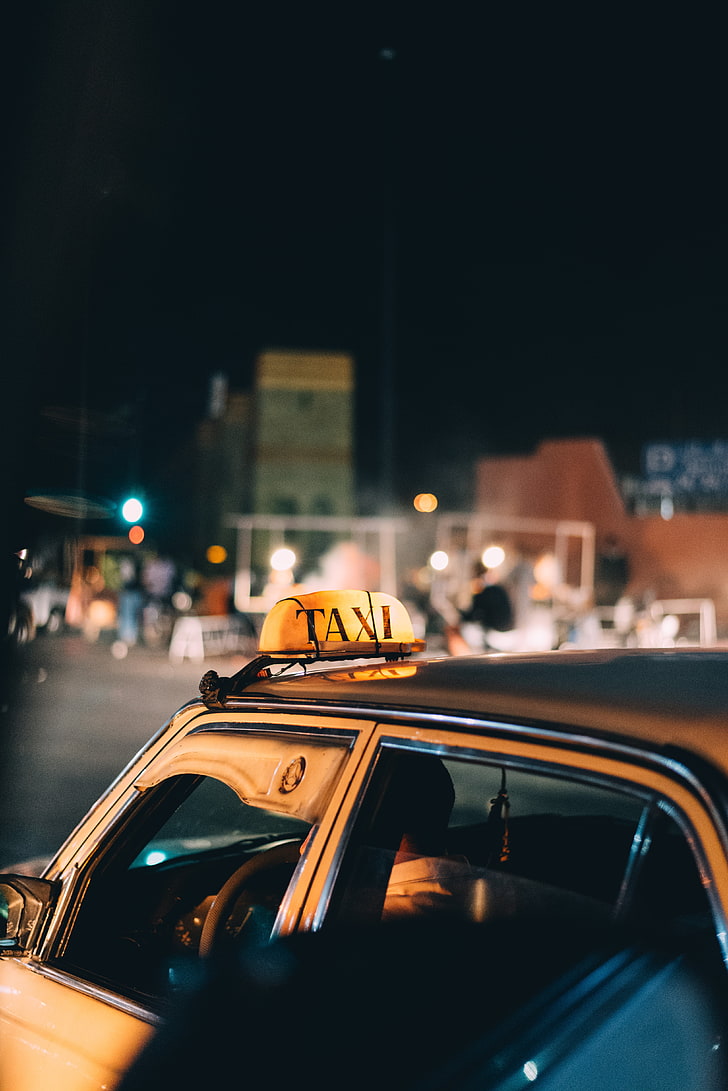 yellow car, taxi, auto, city, transport, HD wallpaper
