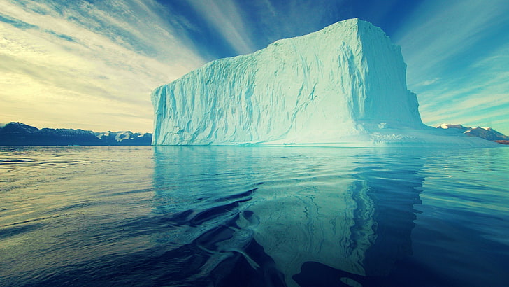 айсберг, природа, вода, лед, море, синий, пейзаж, облака, Антарктида, ледники, отражение, снег, Арктика, HD обои