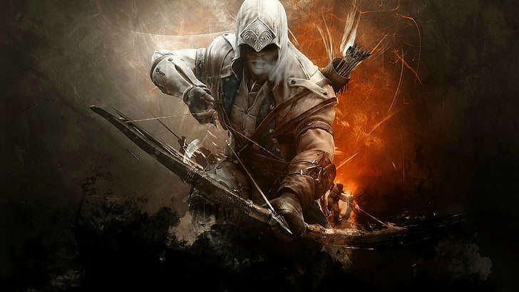 Cyfrowa tapeta Assassin's Creed, ilustracja męskiego łucznika, Assassin's Creed, Assassin's Creed III, Conner Kenway, Tapety HD