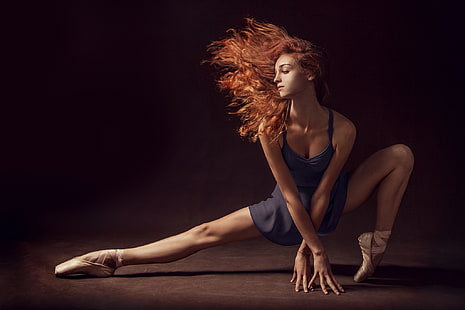 жени, балерина, червенокоса, крака, модел, HD тапет HD wallpaper