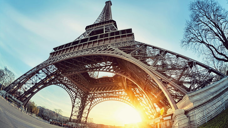 Menara Eiffel, Prancis, matahari terbenam, Paris, Wallpaper HD
