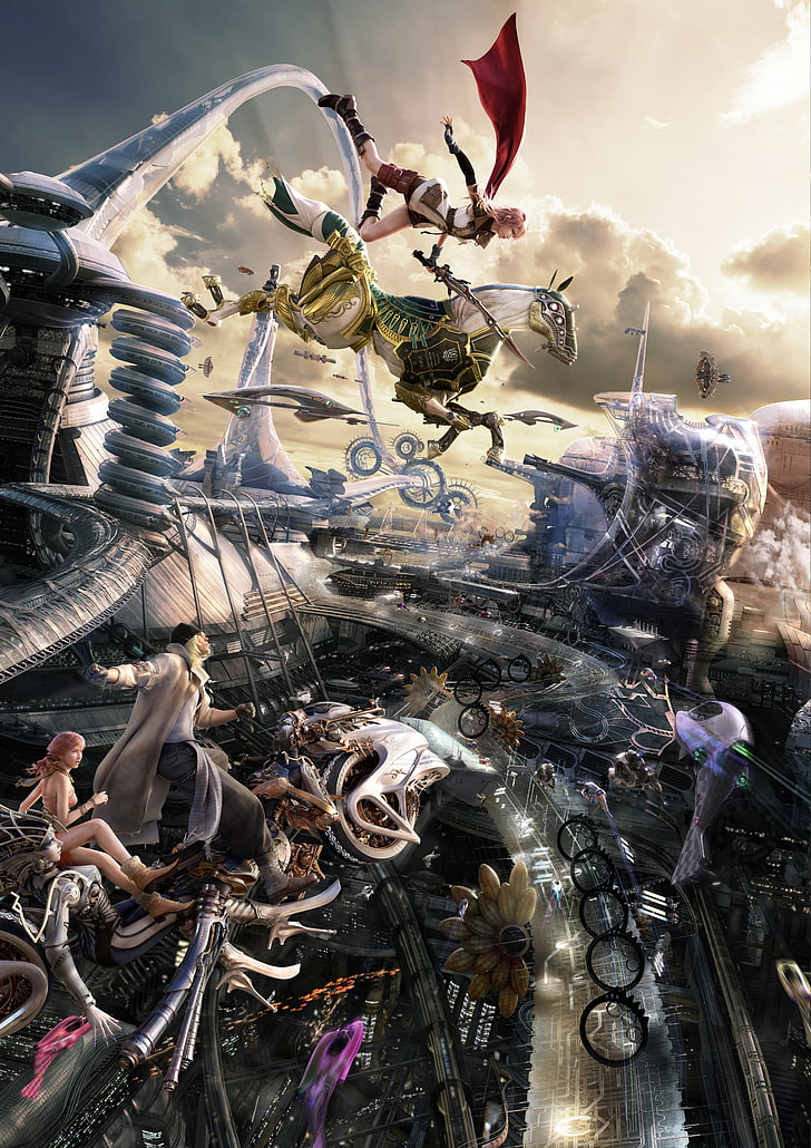 Claire Farron, Eidolon, Final Fantasy, Final Fantasy XIII, cavalo, Oerba Dia Vanille, Snow Villiers, nave espacial, videogame, HD papel de parede, papel de parede de celular