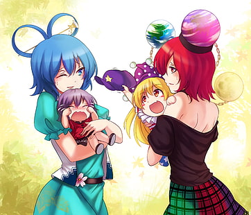 Anime, Touhou, Clownpiece (Touhou), Hecatia Lapislazuli, Seiga Kaku, Yoshika Miyako, Wallpaper HD HD wallpaper