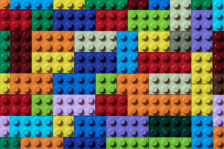 blå, röd och grön prickig textil, konsistens, färgglad, LEGO, HD tapet