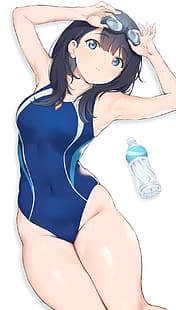  anime, anime girls, swimwear, blue swimsuit, SSSS.GRIDMAN, Takarada Rikka, artwork, digital art, fan art, HD wallpaper HD wallpaper