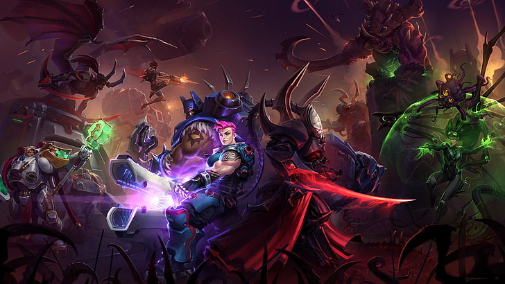 Alarak (Starcraft), Helden des Sturms, Illidan Stomrage (Warcraft), Königin der Klingen, Rexxar, Tychus Findlay, Uther der Lichtbringer, Zarya (Overwatch), HD-Hintergrundbild