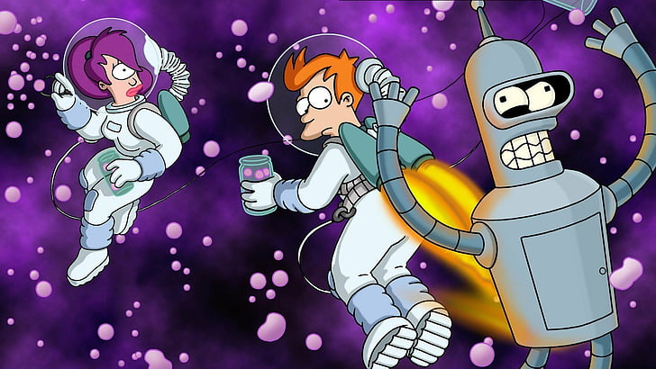 Futurama, Bender (Futurama), Fry (Futurama), Leela (Futurama), Fond d'écran HD
