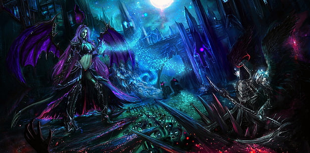 fantasy art, artwork, spooky, magic, demoness, HD wallpaper HD wallpaper