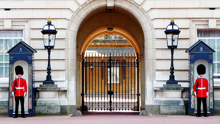 Palacios, Palacio de Buckingham, Edificio, Puerta, Guardia, Farola, Londres, Palacio de Westminster, Fondo de pantalla HD