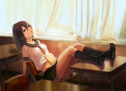 gadis anime, siswi, seragam sekolah, karakter asli, Wallpaper HD HD wallpaper