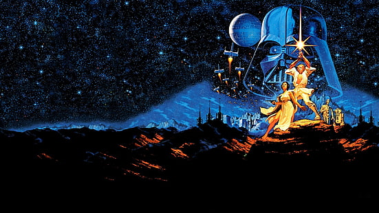 Звездные войны, Эпизод IV Звездных войн: Новая Надежда, C-3PO, Дарт Вейдер, Звезда Смерти, Лея Органа, Люк Скайуокер, Принцесса Лея, R2-D2, HD обои HD wallpaper