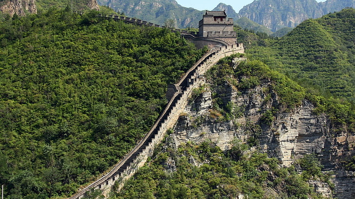 Китай, природа, Великата китайска стена, гора, пейзаж, HD тапет