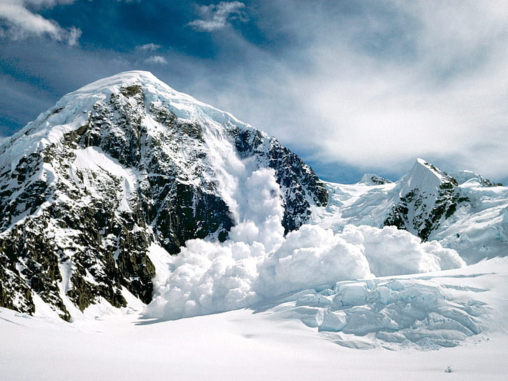 гора покрыта снегом, аляска, горы, снег, лавина, HD обои