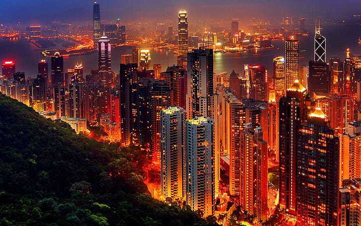 ليلة هونغ كونغ الصينية ، الصين ، الليل ، هونغ كونغ، خلفية HD