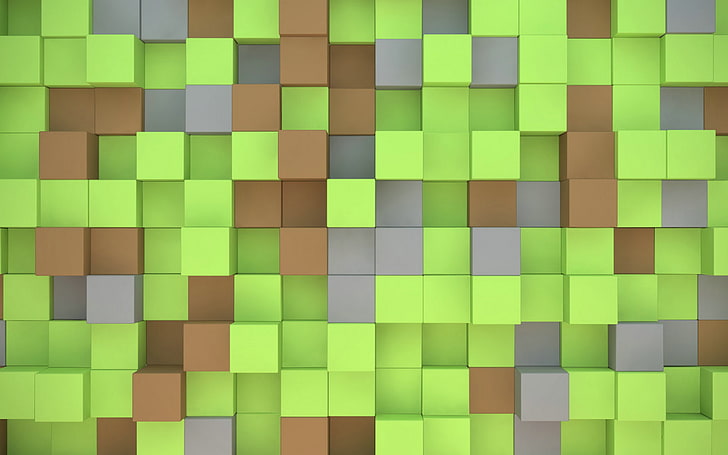 Minecraft, video games, cube, green, HD wallpaper