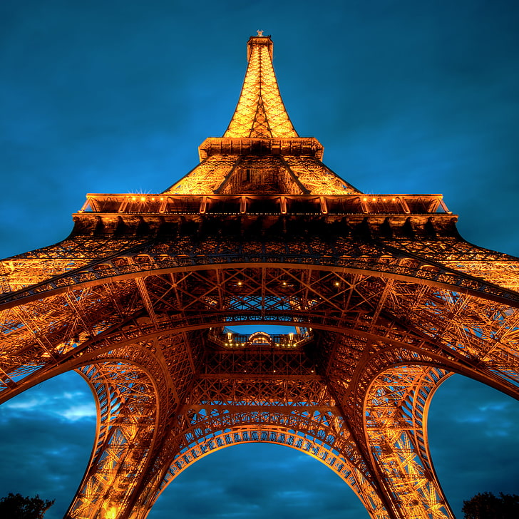 La Tour Eiffel, architettura, blu, francia, highdynamicrange, latoureiffel, landmarks, lights, nikon, nikonaf ‑ sdxnikkor10‑24mmf / 3.5‑4.5ged, nikond7000, orange, parisfrance, photography, Sfondo HD