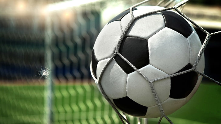 balón de fútbol blanco y negro, pelota, fútbol, ​​malla, Fondo de pantalla HD